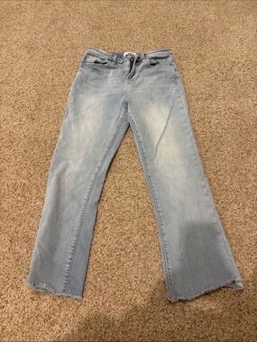 Light Blue Cropped Flare Jeans with Raw Hem